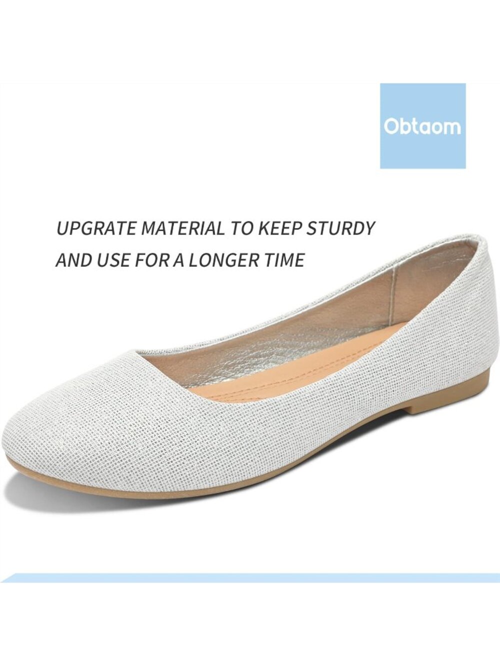 Women's Light Grey Textile Round Toe Flat Shoes Slip on Dress Comfortable - Picture 3 of 6